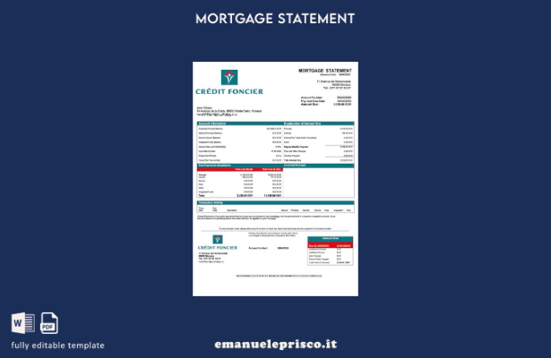 modello di estratto conto ipotecario Monaco Credit Foncier de Monaco in stile ve
